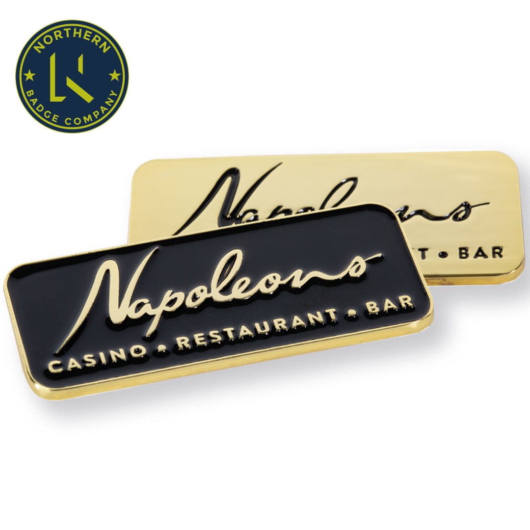 These #custom #bespoke namebars are sure to make our #friends at #Napoleons #casino stand out from the #crowd Gorgeous don't you agree? If you would like to #create something similar get in touch #enamelpins #customnamebadge #hardenamel #brandidentity #workwear #workwearstyle