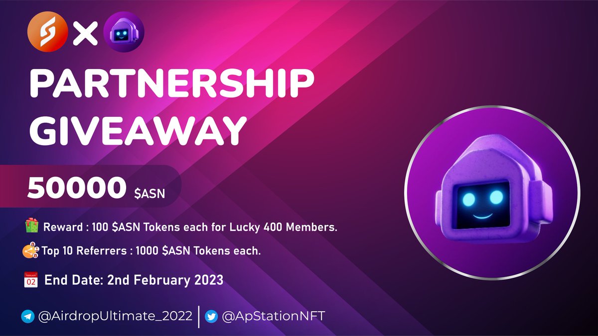 AirdropUltemate's tweet photo. New Giveaway: @ApStationNFT  X @AirdropUltemate 
Reward: 50000 $ASN
Distribution: After Token Releases

🔗Giveaway Link: https://t.co/pvEuGmt2CD

-Complete all tasks of the giveaway
-Submit your Aptos wallet address
-For 400 Random Lucky peoples
-Done

#ASN #Airdrops #Aptos  #APT https://t.co/UYIGakQAGK