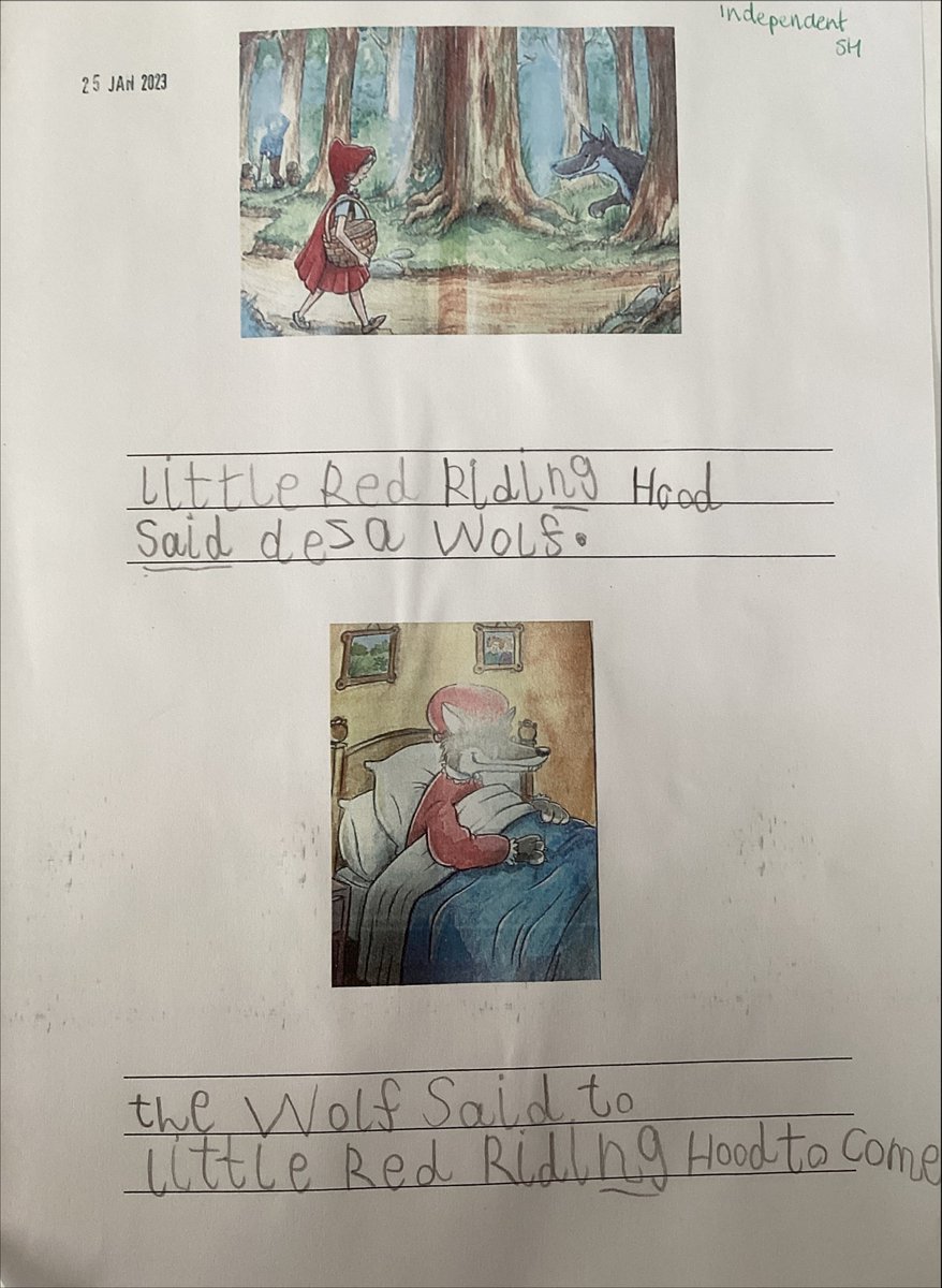 StDomSavioRC's tweet image. EYFS have been working hard on their writing after learning about and retelling the story of #LittleRedRidingHood . We are so impressed with their use of phonics @RuthMiskinEdu and their improving letter formation #EYFSWriting #EYFSReading #SpeakingandListening #EYFSEnglish