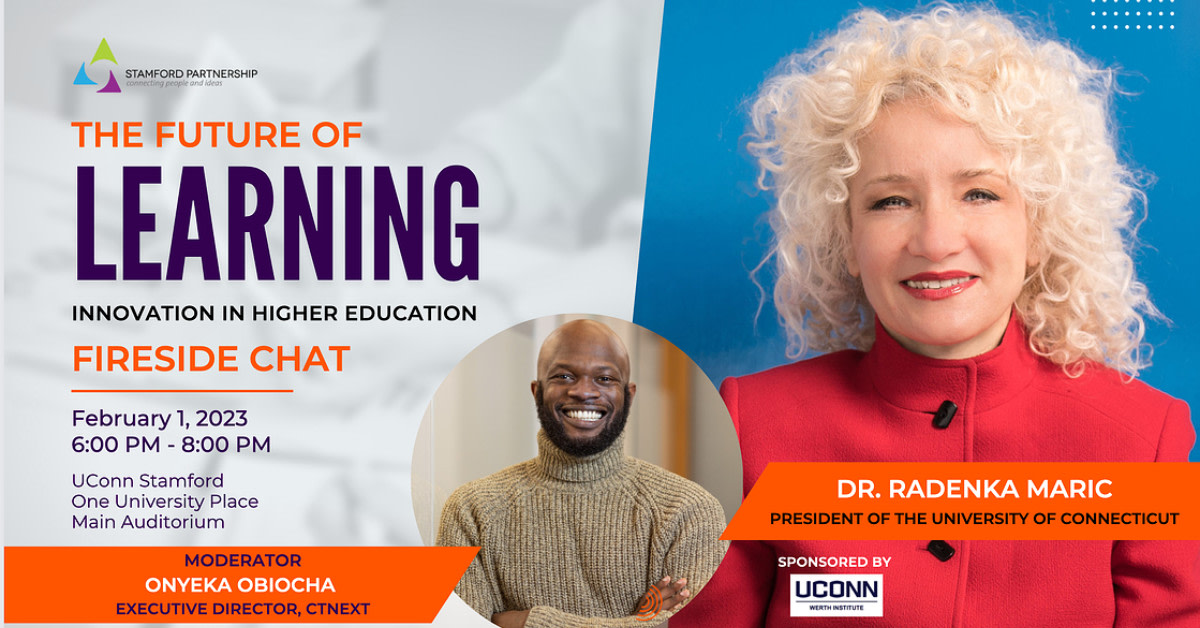 Dr. Radenka Maric - @UConnPresident - joins Onyeka Obiocha of @ctnext for an intimate fireside chat on Innovation in higher education presented by the @stamfordpart 

For tickets & more: bit.ly/3XZ2Vuh