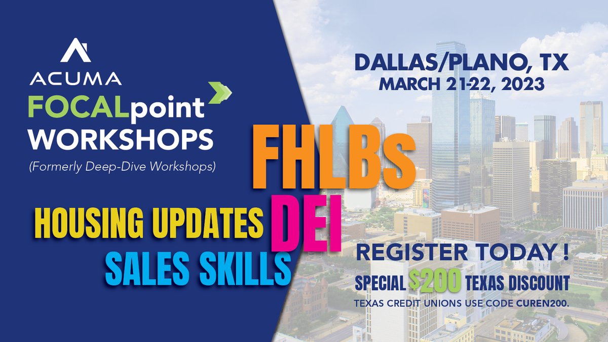 Big changes are coming to the Federal Home Loan Bank System. Our upcoming #FOCALpoint Workshop, happening in Dallas, TX on March 21-22 will include a special session you don't want to miss. Register for the Workshop today before it's too late! bit.ly/3WHWpqJ #creditunion