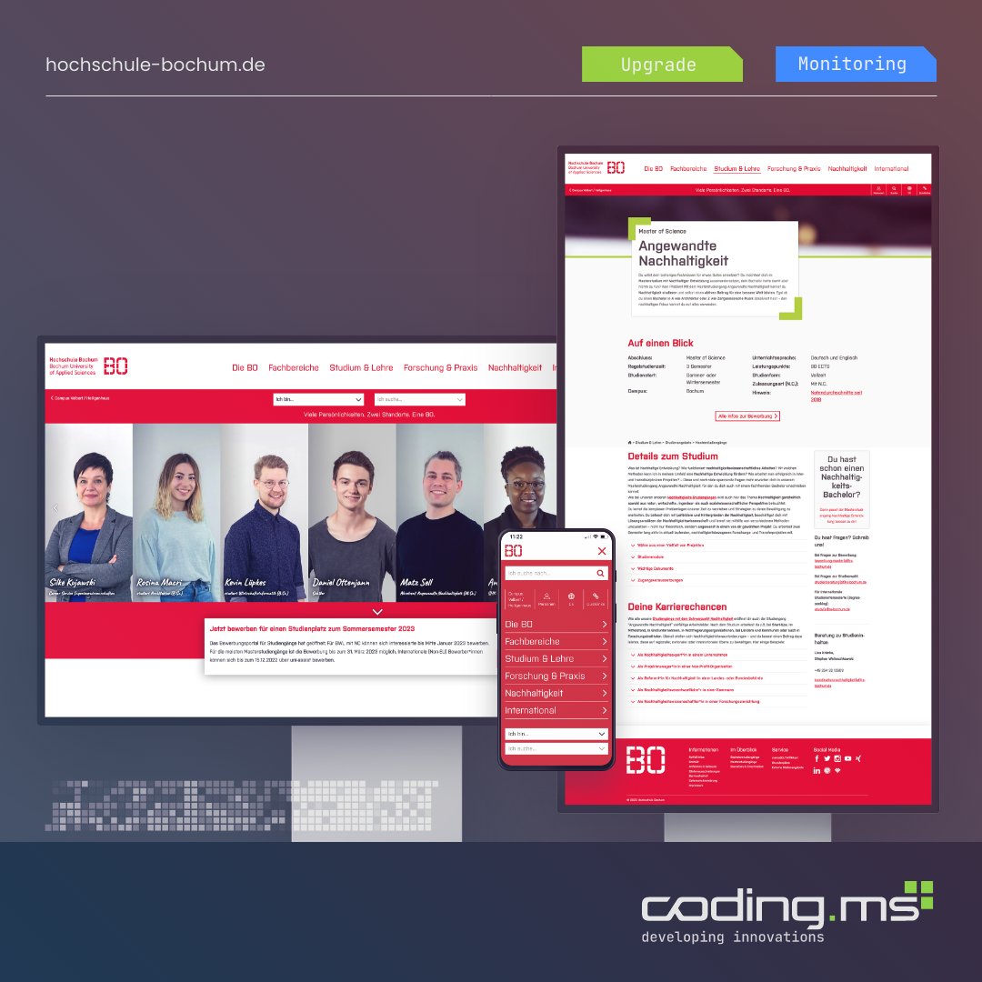 codingms's tweet image. coding.ms x BO
Kundenprojekt | Hochschule Bochum
Wir freuen uns auf einer weiterhin gute Zusammenarbeit mit euch @HochschuleBO! 😊
coding.ms/de/portfolio/d…
#codingms #münster #hsbo #typo3 #deployment #digitalisierung #ddev #kesearch #monitoring