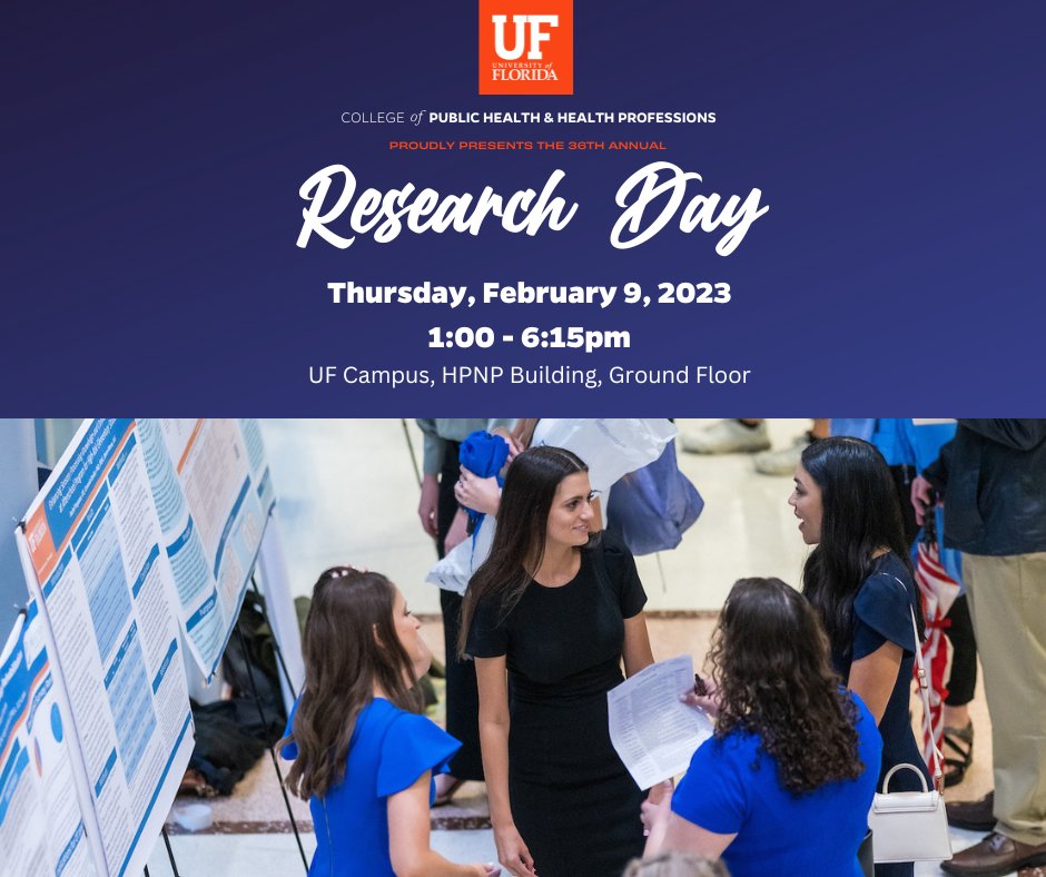 UF PHHP (@ufphhp) on Twitter photo <a href="/UFPHHP/">UF College of Public Health & Health Professions</a> Research Day is just two weeks away! Join us Feb. 9 as we celebrate the work of students from undergraduate, master's, doctoral and postdoctoral programs. We are also honored to feature Dr. Marsha Davis, dean of <a href="/PublicHealthUGA/">UGA Public Health</a>, as our keynote. research.phhp.ufl.edu/phhp-research-… <a href="/UFPHHP/">UF College of Public Health & Health Professions</a> Research Day is just two weeks away! Join us Feb. 9 as we celebrate the work of students from undergraduate, master's, doctoral and postdoctoral programs. We are also honored to feature Dr. Marsha Davis, dean of <a href="/PublicHealthUGA/">UGA Public Health</a>, as our keynote. research.phhp.ufl.edu/phhp-research-…