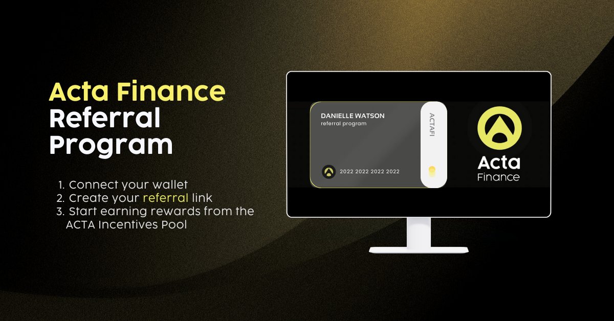 ActaFi's tweet photo. Ready to start building your referral network?
Connect your wallet, create your referral link, and start earning rewards from the ACTA Incentives Pool!
#ACTAToken #Referrals #EarningCrypto https://t.co/rWBtEeRtZ3