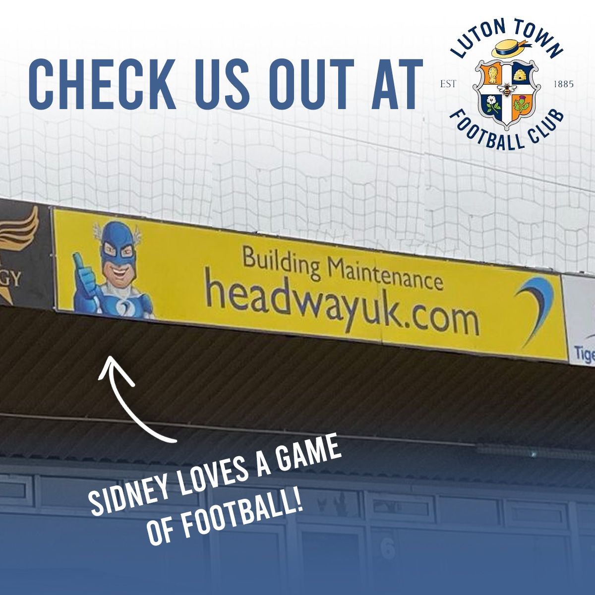 Check us out at <a href="/LutonTown/">Luton Town FC</a> - Sidney proudly giving a thumbs up to the football! ⚽️
#sponsor #footballsponsor #headwayuk #lutontownfc