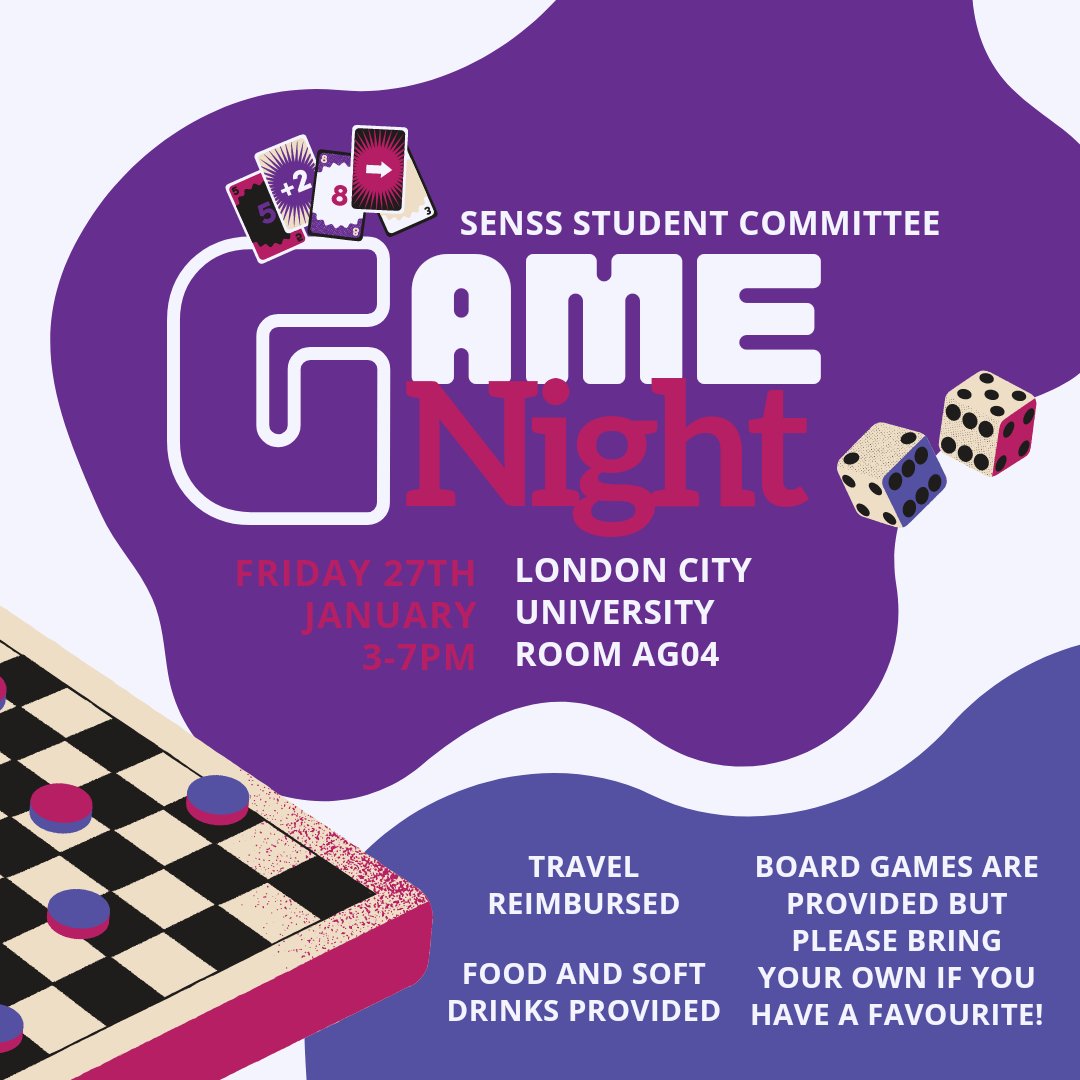 SeNSSCommittee's tweet photo. Reminder that our Board Game Social is tomorrow! 

If you haven't already, please let us know your name ASAP if you're joining us so that you can have access to the building!

The room is AG04 (or follow the Googe Maps link below)
https://t.co/TS3XaB8qgr https://t.co/egxQOjwGIK