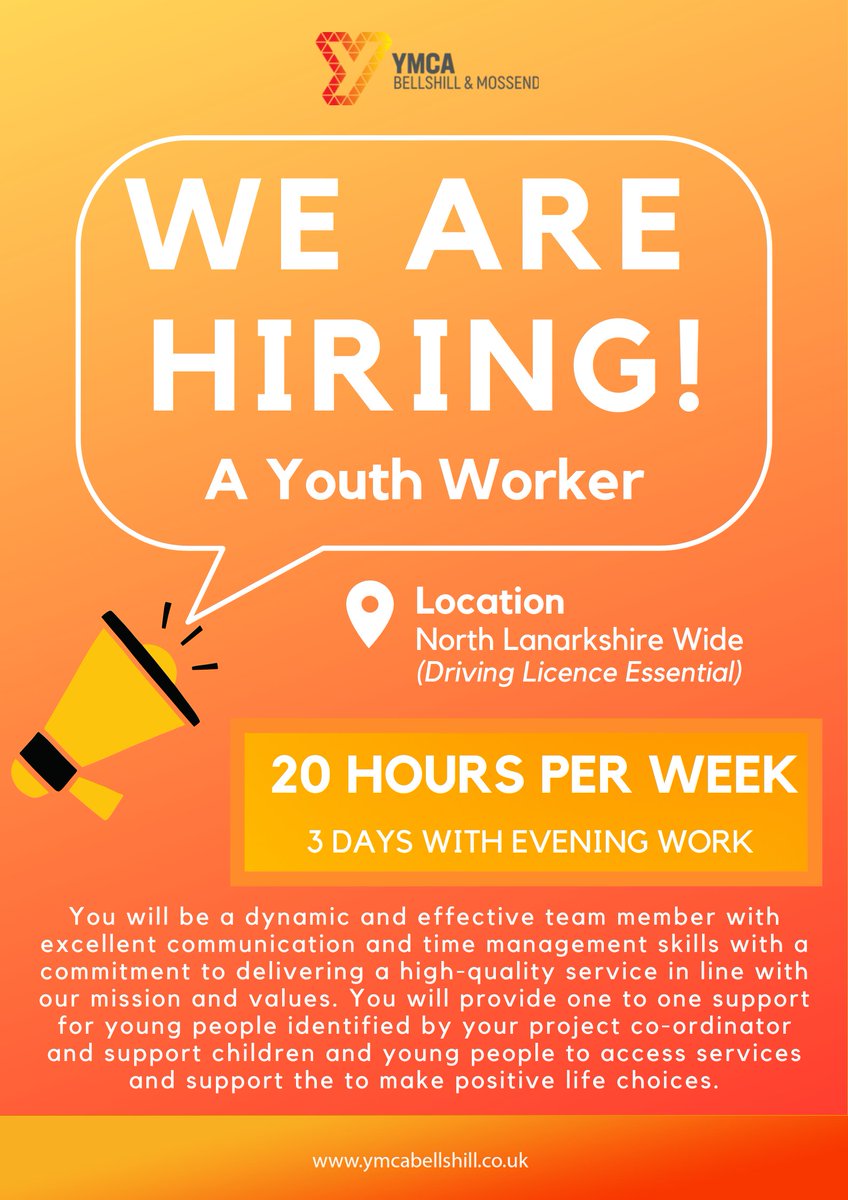 📣 WE ARE RECRUITING!

Are you:

👉 Dynamic 
👉 Have excellent communication skills
👉 Have a desire to support young people to make positive life choices

Then we want to hear from you!

More information is available on our website 👇
ymcabellshill.org/vacancies
