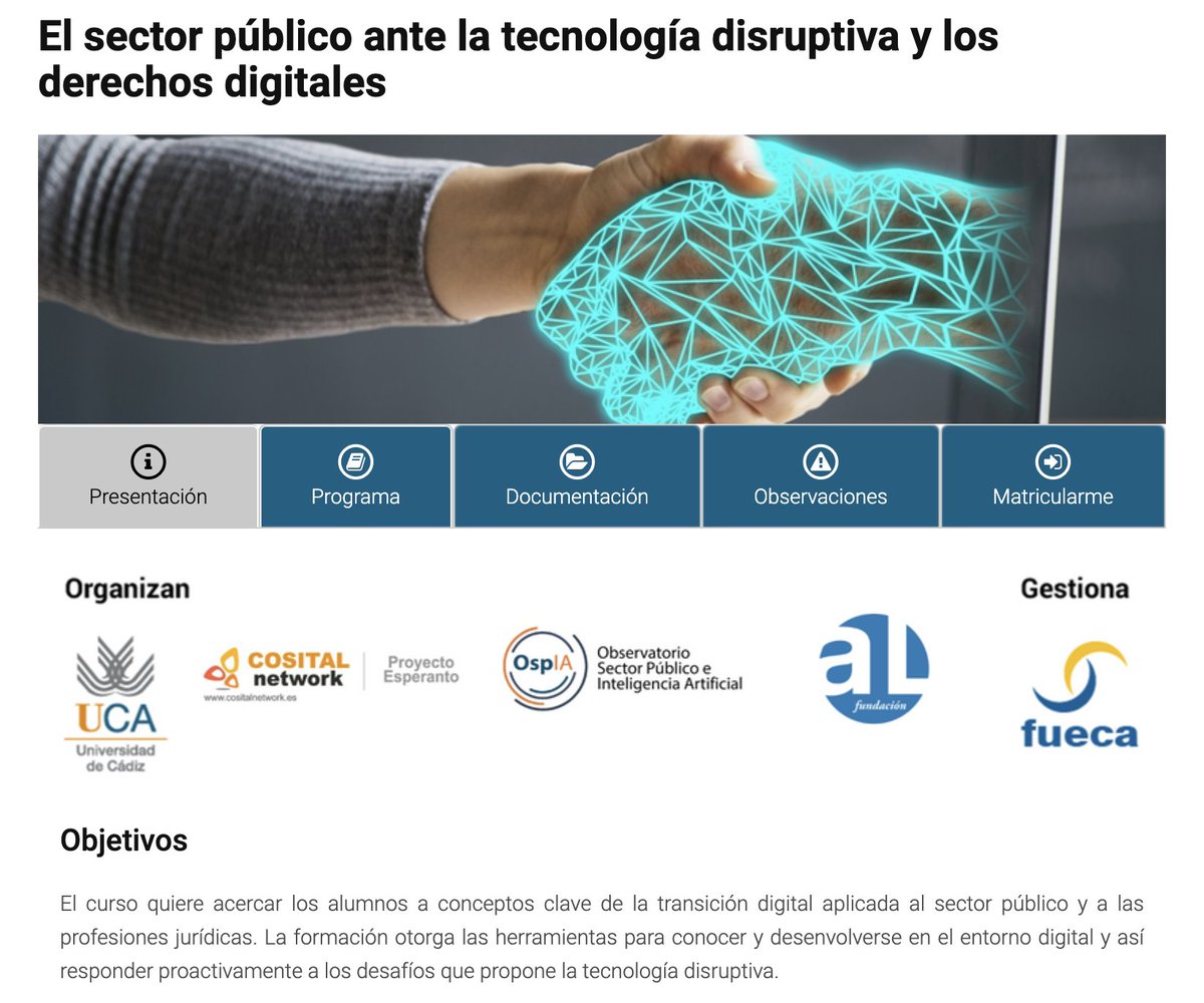 gabrielvestri's tweet photo. 📢 @derecho_uca  y @Fundacion_FUECA han aprobado el curso de formación EL SECTOR PÚBLICO ANTE LA TECNOLOGÍA DISRUPTIVA Y LOS DERECHOS DIGITALES: https://t.co/SrgPDjMQ8A  Agradecemos difusión y Rtw. @odise_ia @mccamposacunha @idpbarcelona @ctpdandalucia @novagob @INAP_ES @RevGapp https://t.co/trEkAAZptU