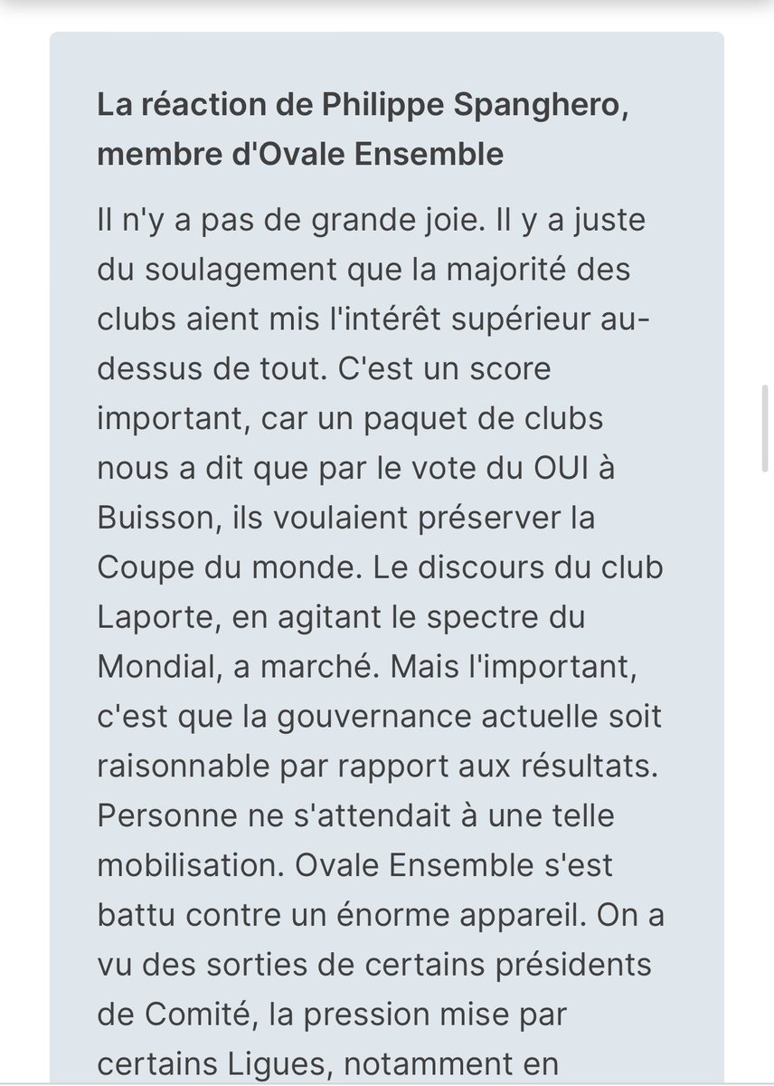 PSpanghero's tweet photo. vrai soulagement que la majorité du rugby ait compris l enjeu du référendum 
La gouvernance en place doit assumer sa responsabilité car le monde du rugby s est trop divisé sur ce sujet 🙏🏻
notre superbe équipe de france et la perspective de la coupe du monde obligent à la raison https://t.co/tOALK7xUDP