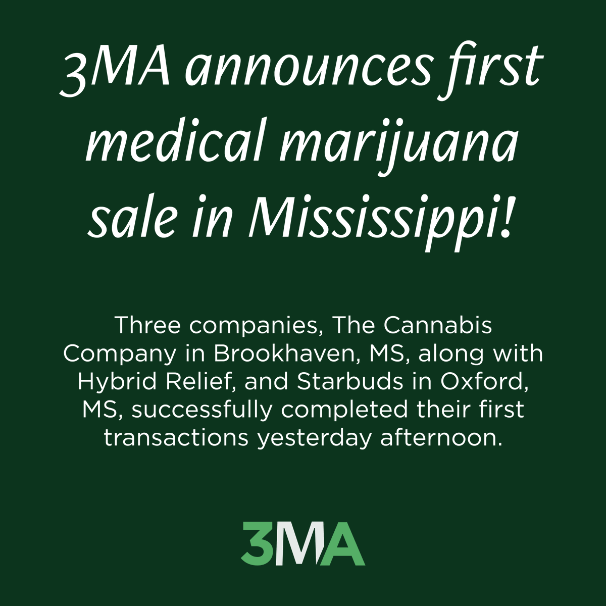 The first medical marijuana sales have taken place in Mississippi! The Cannabis Company in Brookhaven, along with Hybrid Relief, and Starbuds in Oxford, successfully completed their first transactions yesterday afternoon. This is a big day for the patients of Mississippi!