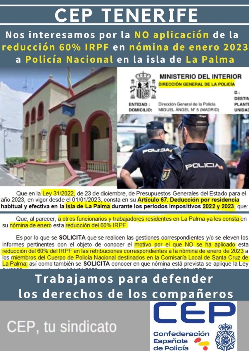 Sr. <a href="/sanchezcastejon/">Pedro Sánchez</a> ¿ Qué ocurre con esto? <a href="/interiorgob/">Ministerio del Interior</a> le toma el pelo a <a href="/policia/">Policía Nacional</a> destinados en <a href="/LaPalmaAhora/">La Palma Ahora</a>?
EXIGIMOS el abono inmediato de lo recogido en ley.