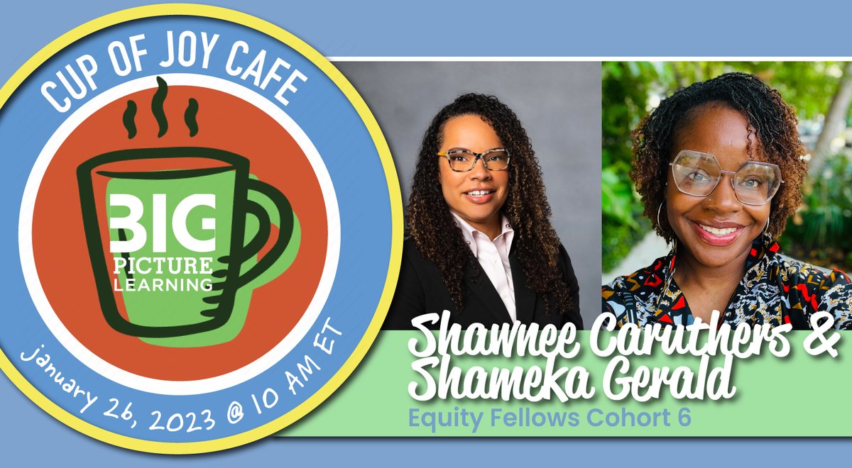 Friends! Coming to you LIVE in just over half an hour, join us here or our FB page for our Cup of Joy conversation with <a href="/rmcaruthers/">Shawnee</a> and <a href="/Shameka_Gerald/">Shameka N. Gerald (She/Her)</a>! Can't meet us live? Don't worry, you'll be able to find it here later today: youtube.com/playlist?list=… #DeeperLearning