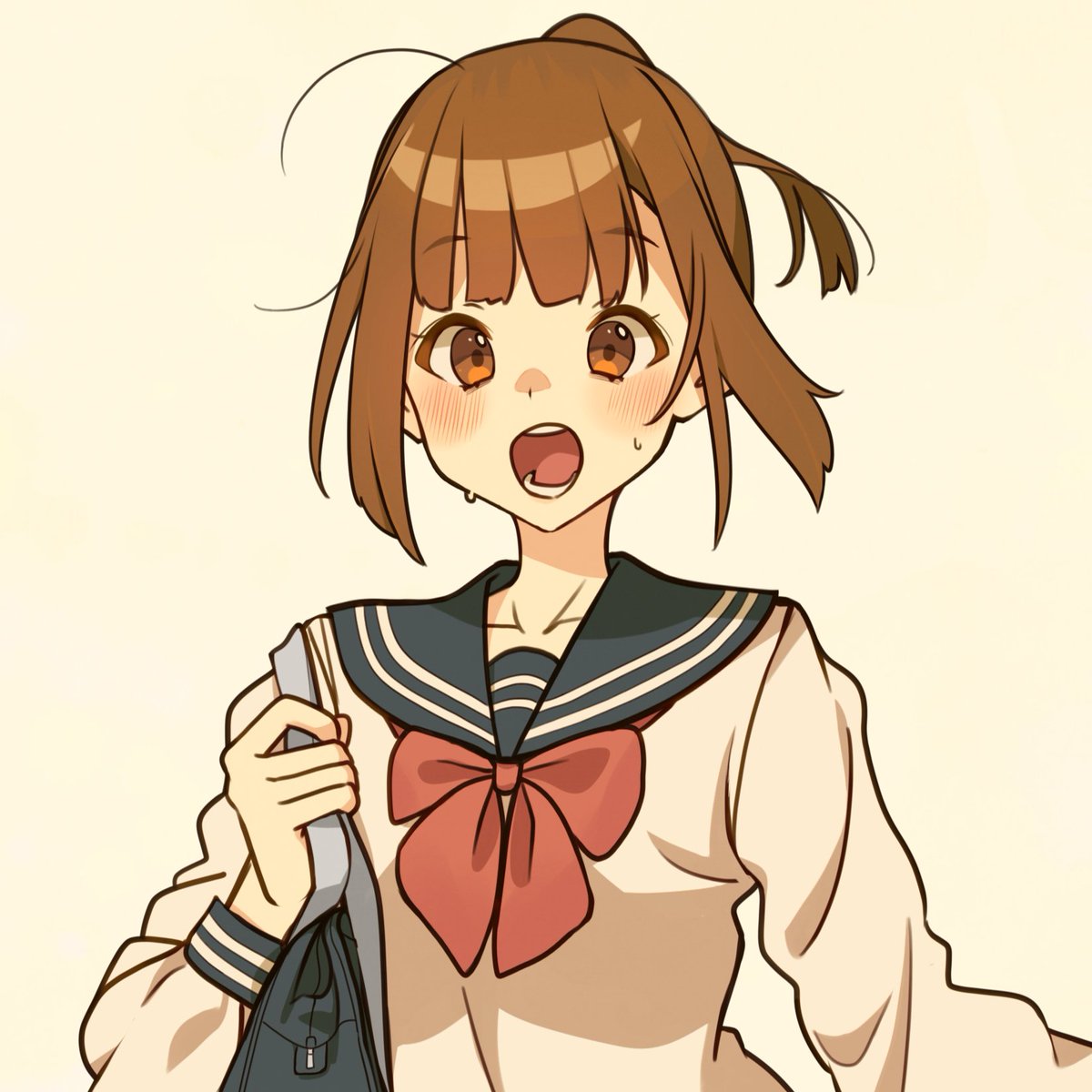 1girl solo brown hair school uniform open mouth brown eyes blush  illustration images