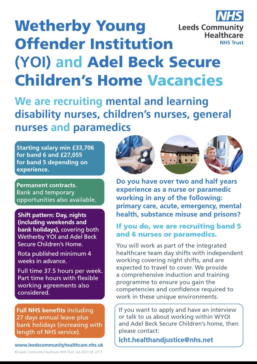 Are you a #nurse (any branch) or #paramedic who would like to work with children in a #healthandjstice setting?
🧠Learn new skills
5️⃣Band 5 -6 AfC vacancies
💪Flexible working considered

#vulnerablechildren

Book for our recruitment event NOW‼️
🖥️lchhj.eventbrite.co.uk