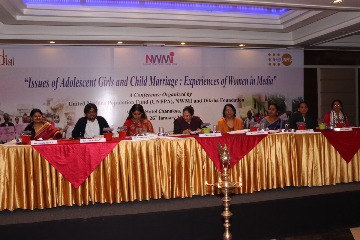 UNFPAIndia's tweet photo. More than 75 female journalists across India🇮🇳 deliberated on the need for gender-sensitive reporting & impactful journalism on adolescents issues & #ChildMarriage at a conference organised by @UNFPA🇮🇳 in collaboration with @NWM_India & @DikshaTweet.
#NWMI17thNationalMeet https://t.co/VJDyppsszl