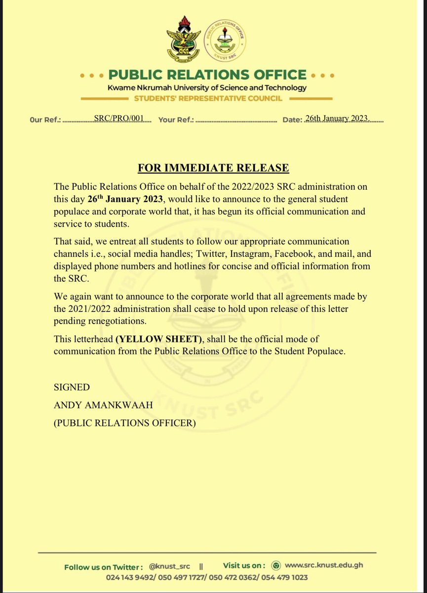knust_src's tweet image. FOR IMMEDIATE RELEASE 📌