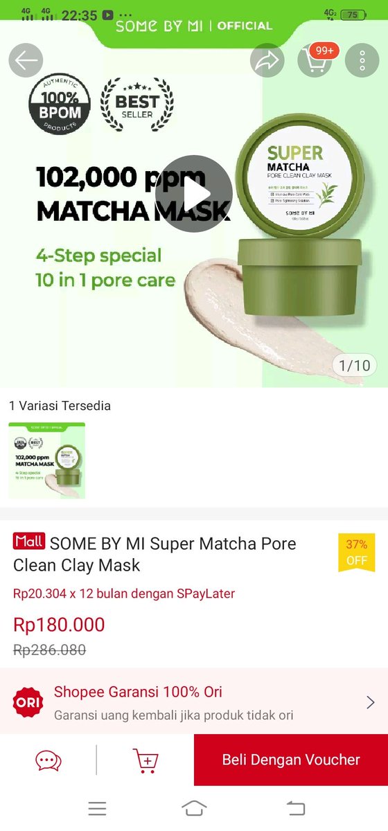 vanillauyu_'s tweet photo. Kemarin co clay mask matcha nya some by mi, dapat harga 100k. Hari ini cek, ternyata udah balik ke harga 180k. Seketika merasa jadi orang paling beruntung wkwk https://t.co/HQijW6YPnt