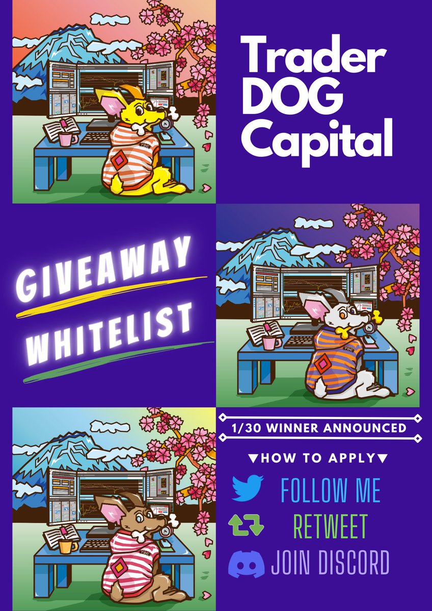 TraderDOG_nft's tweet photo. Trader DOG Capital🐕　#NFT

2023 Kick off🚀

We want to create the "BEST" community for all executive traders through NFT 📈

Currently accepting #Giveaway &amp; #WL 🎁

▼How to apply▼
✅follow me
✅Retweet
✅Join Discord

1/30 Announcement of winners📢🏆

#NFTCommmunity #FreeMint https://t.co/41pmsrJxeQ