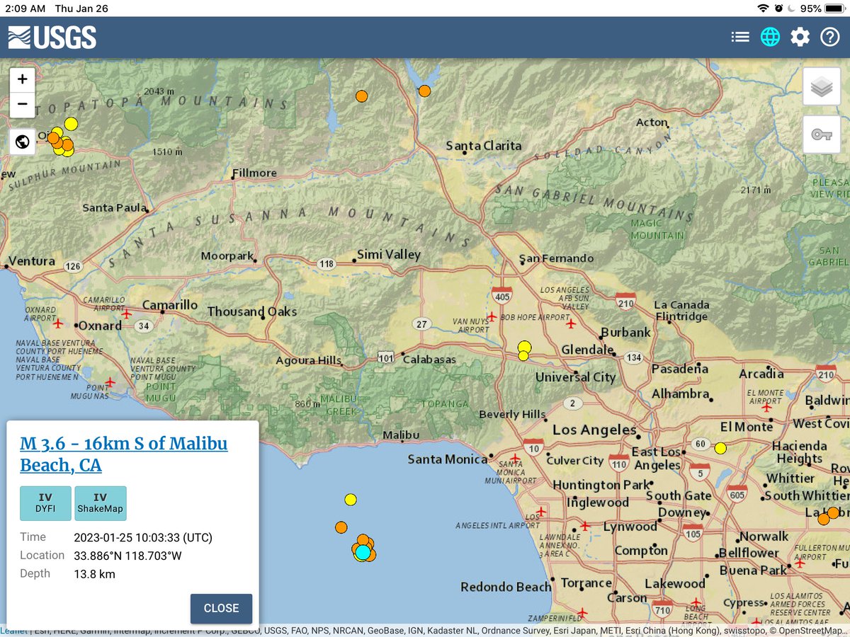 FaultWhisperer's tweet photo. M 3.6 - 16km S of Malibu Beach, CA
#Earthquake|Small
#20230125T100333Z (UTC)
33.886°N 118.703°W
13.8 km depth
#SanPedroEscarpment| Thrust Fault
#Radon|ionization-rnTEC #Scintillation|#MOR|#Stiction-MT/ULF #RMTTP|14OCT2022 #SlowSlip|Tremor-ETS/AE #CajonPass #SoCal @lookner @CTBTO https://t.co/MN7mwBqt3y