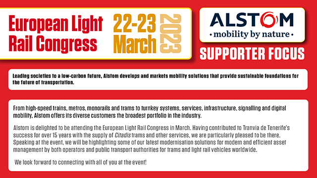 MainspringUK's tweet photo. Fantastic news! @Alstom are supporting our European Light Rail Congress 2023.
Read more about them below and their plans to speak about #moderisation and #assetmanagement across the #lightrail world.
Want to be a part of it? Click here: https://t.co/L6FHDqn4jd
#ELRC23 https://t.co/SueEBkap3M