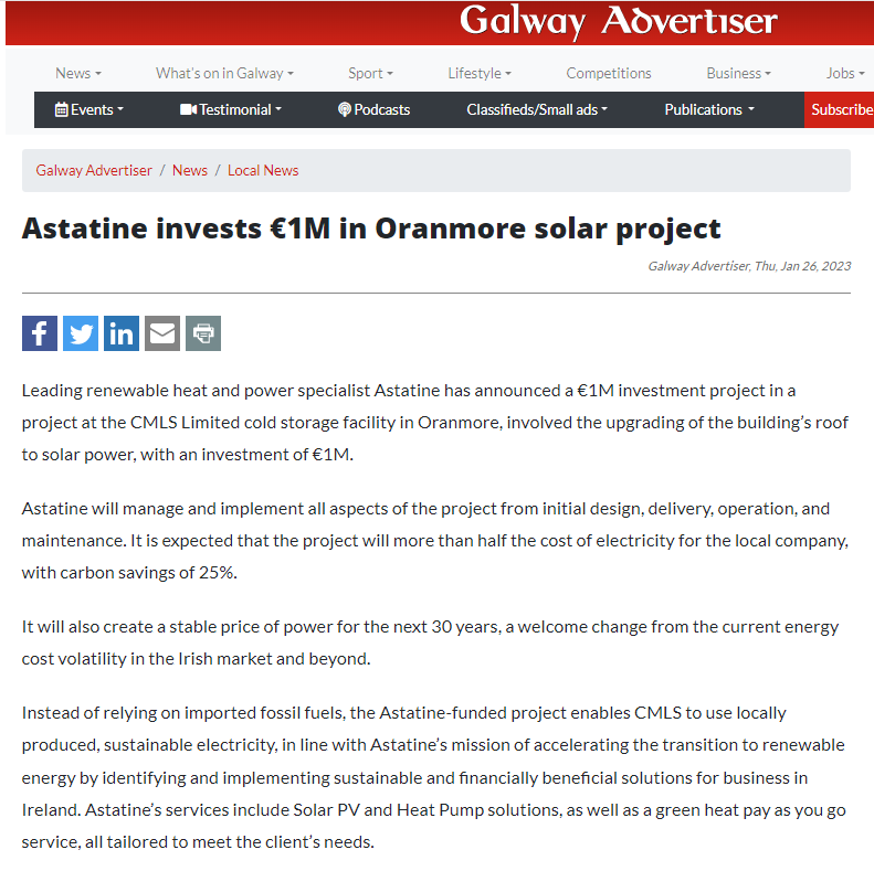 Delighted to see our investment in this project being reported in the <a href="/GalwayAdvert/">Galway Advertiser</a>, which will ensure the client reduces both carbon emissions and costs.

advertiser.ie/galway/article…