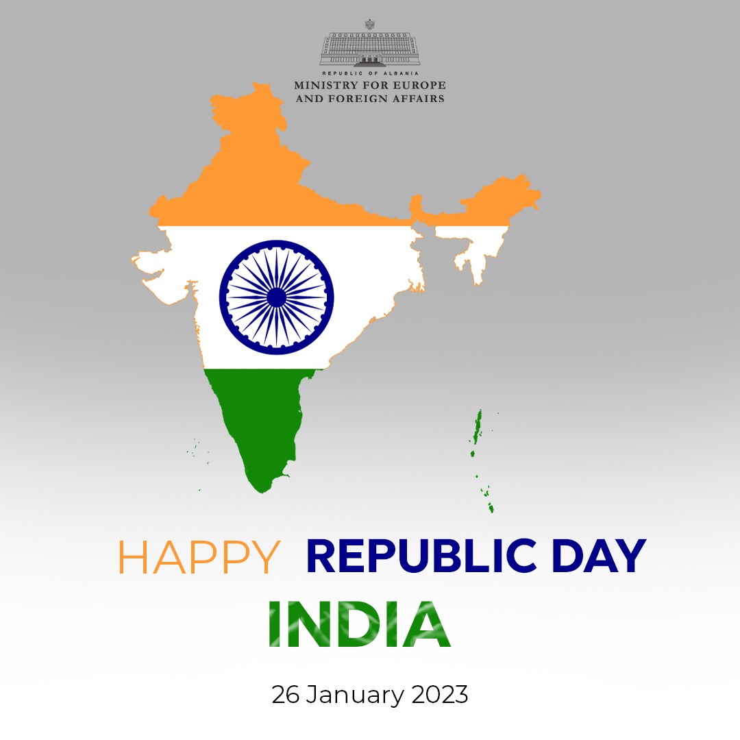 Happy Republic Day,#India!🇮🇳 #Albania 🇦🇱 extends its warmest wishes to the people of #India 🇮🇳 on the occasion of 74th #RepublicDay. 🇦🇱🤝🇮🇳