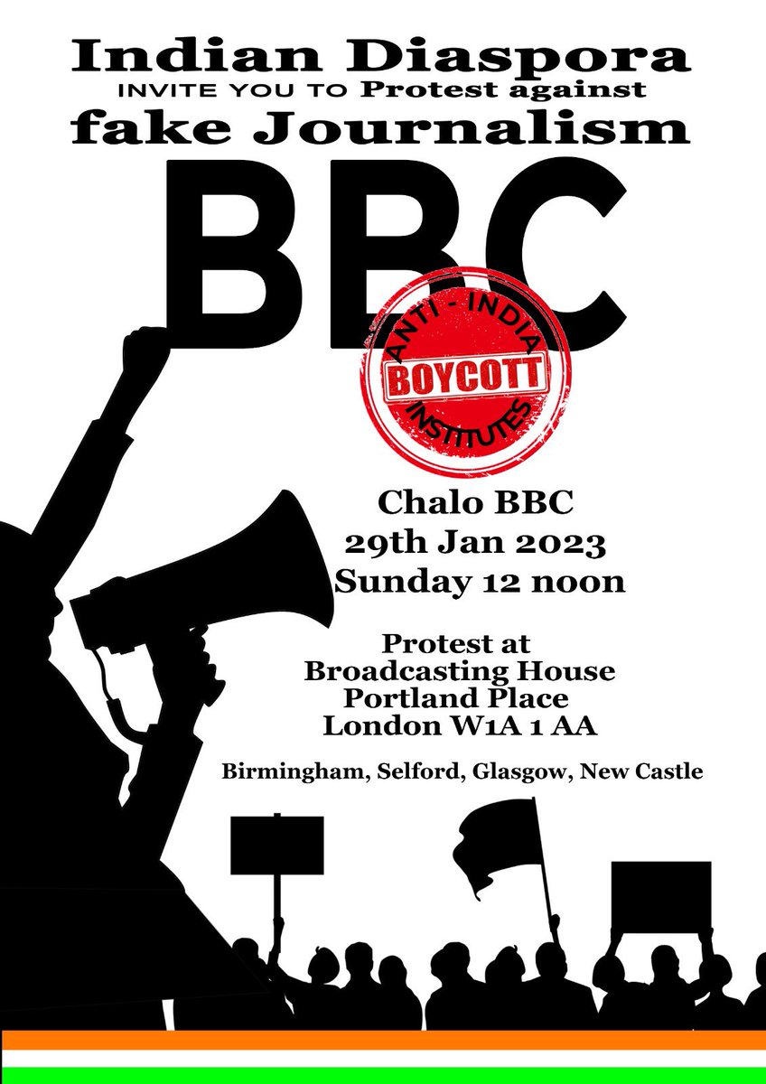 bbc_protest's tweet image. Join us against @BBCNews misinformation and one sided story against India 🇮🇳 and PM @narendramodi 

#BBCProtest 
#DefundCBC 
#BoycottBBC 

@MEAIndia @HCI_London