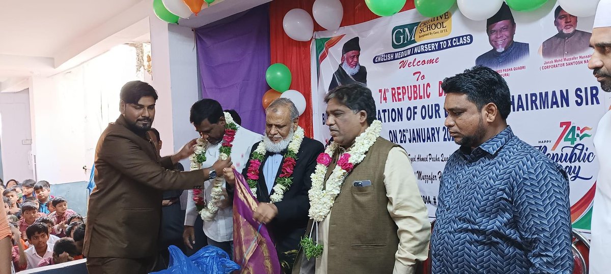 muzffar1's tweet photo. On The Occasion Of 74 #republicdaycelebration  AIMIM yakutpura hon’ble MLA Janab syed Ahmed pasha Qadri Sahab Along With Santoshnager division corporator 

Mohd Muzaffar Hussain Hosted Indian Flag Various areas in Santoshnager divisions @aimim_national https://t.co/OlWtmJM0qX