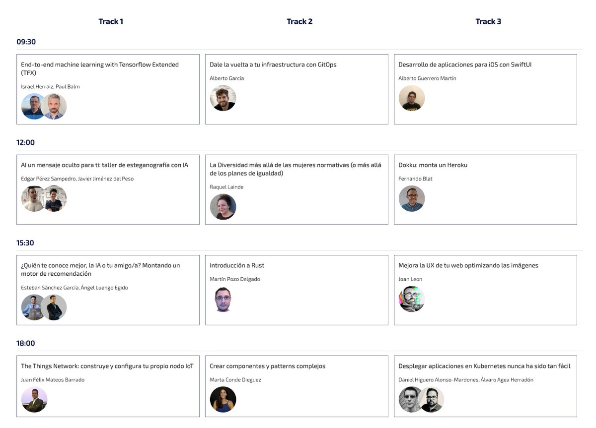 T3chFest's tweet photo. Esta es la agenda de los talleres que tendremos el sábado previo al evento. La inscripción es individual a cada uno de ellos por cuestiones de aforo. Toda la info en nuestra web.

➡️  https://t.co/ASRifZT5gY  ⬅️ https://t.co/0cEsoAyVqd