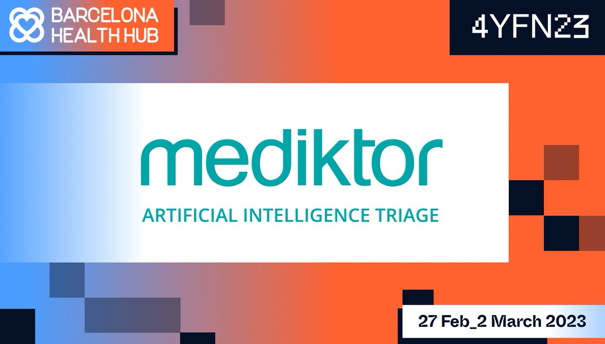 BCNHealthHub's tweet photo. Meet @Mediktor at the BHH Stand at @4YFN_MWC! Discover the most accurate AI-based medical assistant for triage and pre-diagnosis. They use #AI to guide patients and professionals to the right level of care. Meet them next month in Hall 8. See 👉 https://t.co/d5rf0L2HgG https://t.co/2SavNDRUo0