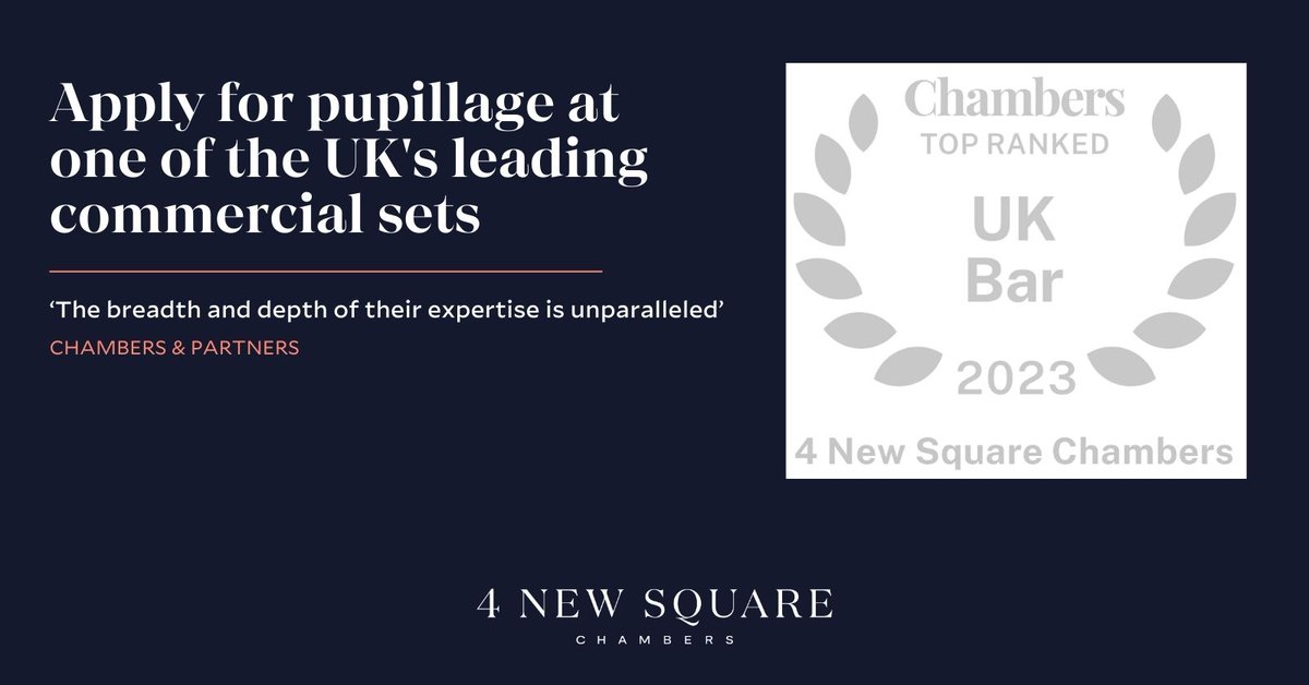If you would like to apply for pupillage at <a href="/4NewSquare/">4 New Square Chambers</a>  you need to apply via the Pupillage Gateway scheme which closes at 23:59 on Wednesday , 8th February 2023.

More details about pupillage and the Pupillage Gateway via the link: 4newsquare.com/recruitment/pu…