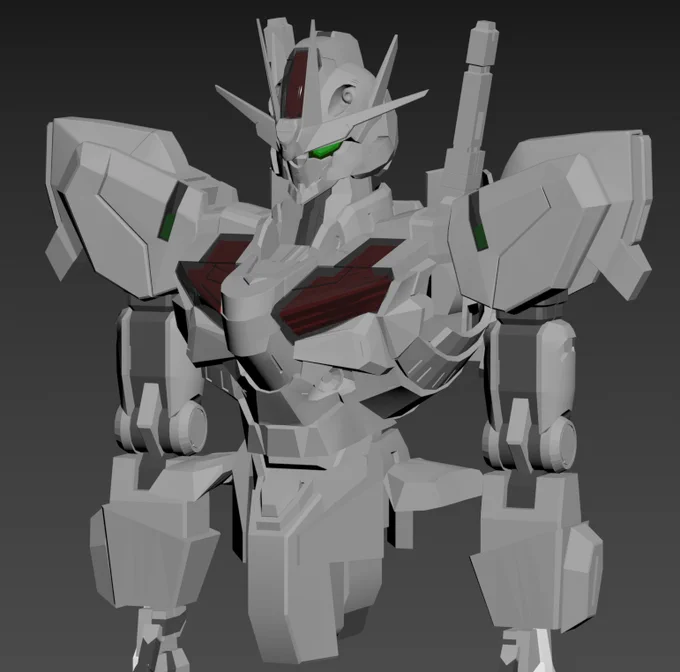 【進捗day35】wipエアリアルの腕部及び腰回りのモデリング改めて肩アーマー込みで見ると前より幾分かマッシブな印象#水星の魔女 #G_Witch 
