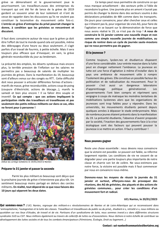 Gagner c'est possible affirment nos camarades de l'#UnionCommunisteLibertaire de Nantes avec réunions, des AG de grévistes, des piquets et des actions de grévistes communes… pour créer les conditions d’un mouvement fort et radical : #greve31janvier
facebook.com/unioncommunist…