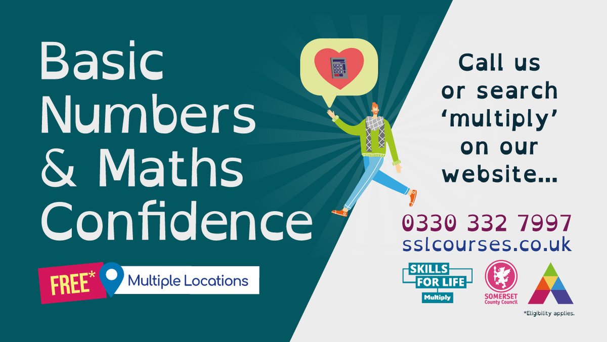 Beat the number nerves! Our free* course for adults is designed to break down any barriers you have using #maths on a daily basis. We'll make maths fun and relatable to every day. Classes running in #bridgwater, #taunton and #yeovil. Find out more here... tinyurl.com/BasicNumbersCo…