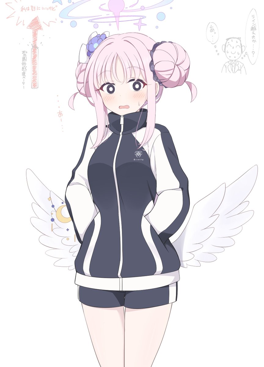 mika (blue archive) ,sensei (blue archive) halo hair bun 1girl pink hair low wings wings jacket  illustration images