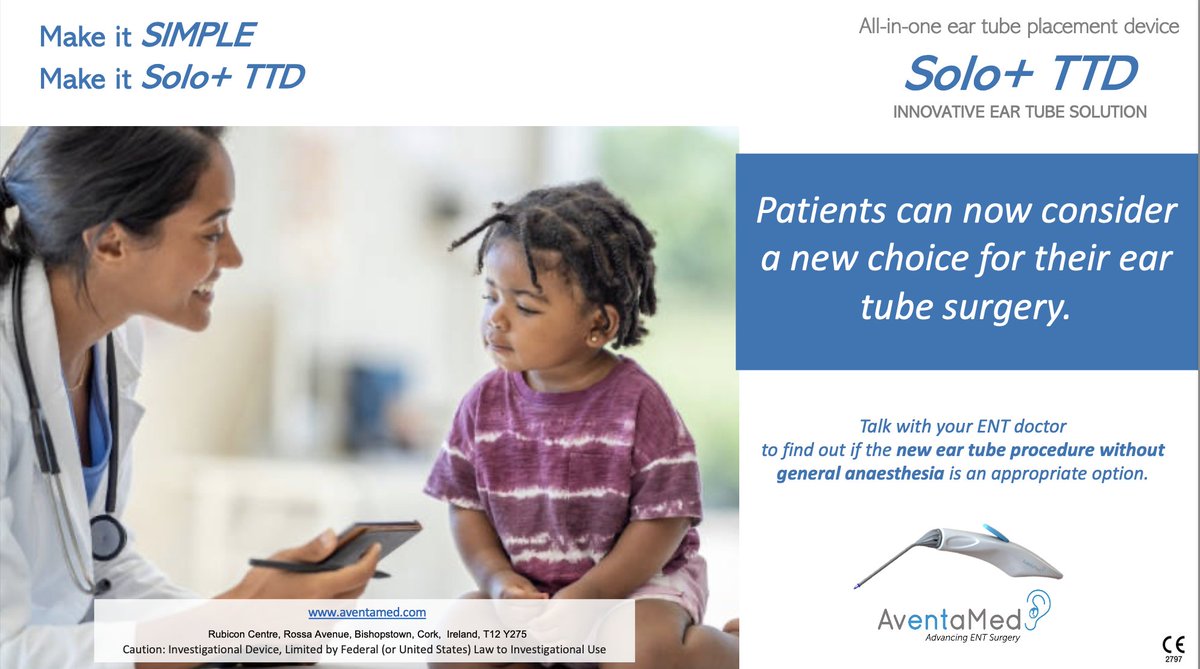 Patients can now consider a new choice for their ear tube surgery.
Talk with your ENT doctor to find out if the new ear tube procedure without general anaesthesia is an appropriate option. For more information go to aventamed.com
#eartubes #otorrino #otitis #otitismedia