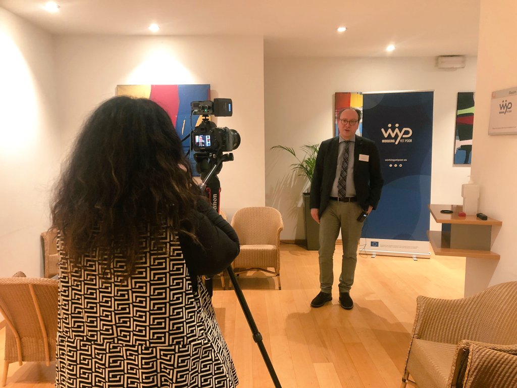 WorkYetPoor's tweet photo. Interviews with speakers making-of at #WYPFinalConference 
And coffee break before parallel sessions...
 #InWorkPoverty #Europa https://t.co/1WKUZ9jFSR