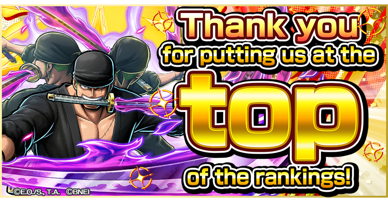 OPBR_global's tweet photo. ONE PIECE #BountyRush Has Reached #1 in the Store!

Thanks to all of our loyal fans, ONE PIECE Bounty Rush has reached first place in the sales ranking of the Japanese App Store! 
As a token of our appreciation, we will be gifting Rainbow Diamonds x50🎁
→https://t.co/YfwTh3lLpy https://t.co/Da707nX0Dw