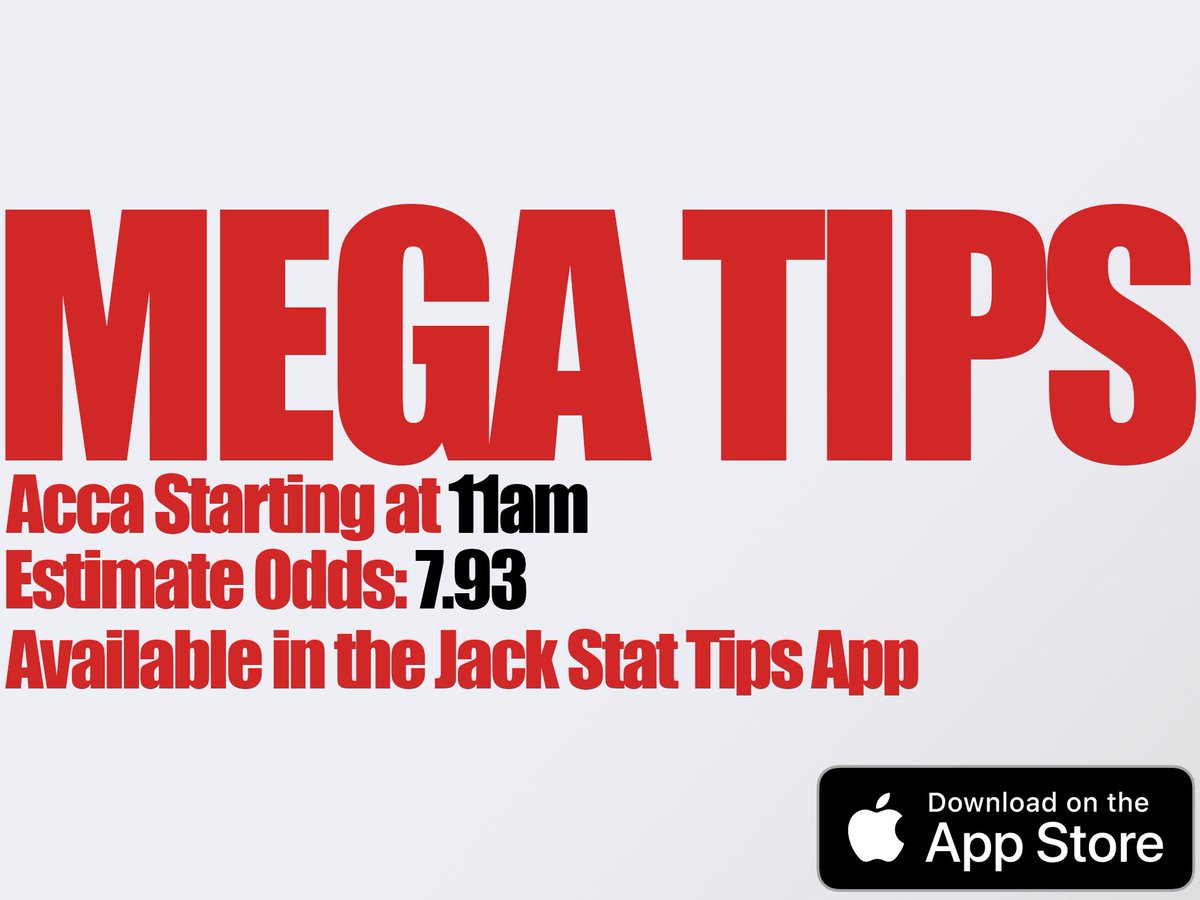 JackStatTips's tweet image. 🚨10 minute warning 🚨

The #MegaTips acca is about to kick off over in the Jack Stats Tip app! Let's do this!!

Search Jack Stat Tips on the iOS App Store!

Direct link: apps.apple.com/uk/app/jack-st…