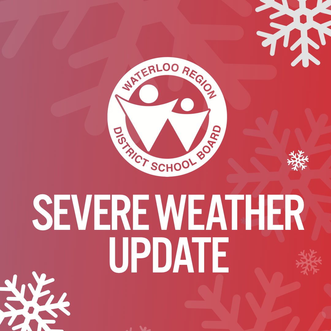 January 26 - Due to the current weather conditions, all <a href="/STSWR/">STSWR</a> transportation is CANCELLED. All #WRDSB schools are OPEN. Extended Day Programs and Child Care Centres located in our schools are OPERATING.

<a href="/WCSSAA/">WCSSAA</a> games and competitions are cancelled today.