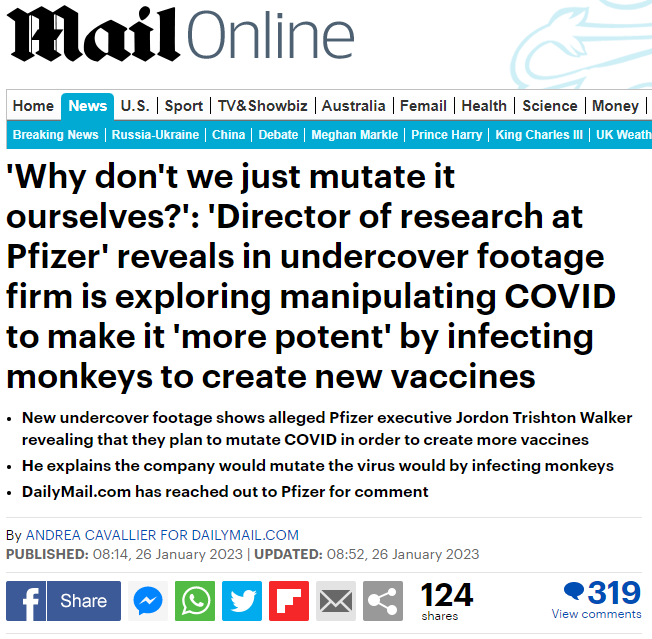 banthebbc's tweet photo. 🚨 ANND IT's GONE - Screenshot of Daily Mail #ProjectVeritas Pfizer article headline which was just pulled down with no explanation #DirectedEvolution https://t.co/T2PvkE4Gor