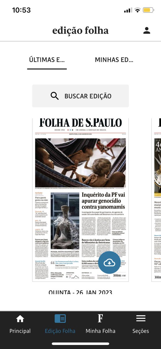 A Folha, maior jornal do país, demorou quase uma semana pra colocar a tragédia Yanomami no topo da Capa. O que isso nos diz não só sobre a @folha mas sobre o descaso de nosso país com os povos originários?