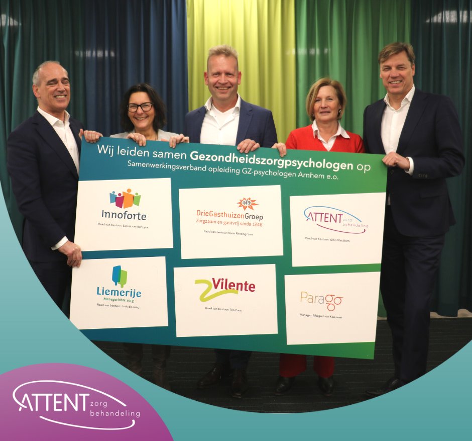 Attent Zorg en Behandeling, DrieGasthuizenGroep, Liemerije, Vilente en Innoforte hebben de krachten gebundeld om samen opleidingsplaatsen voor gezondheidszorgpsychologen (GZ-psycholoog) aan te kunnen bieden. 
Lees meer ➡️
attentzorgenbehandeling.nl/nieuws/samen-l…