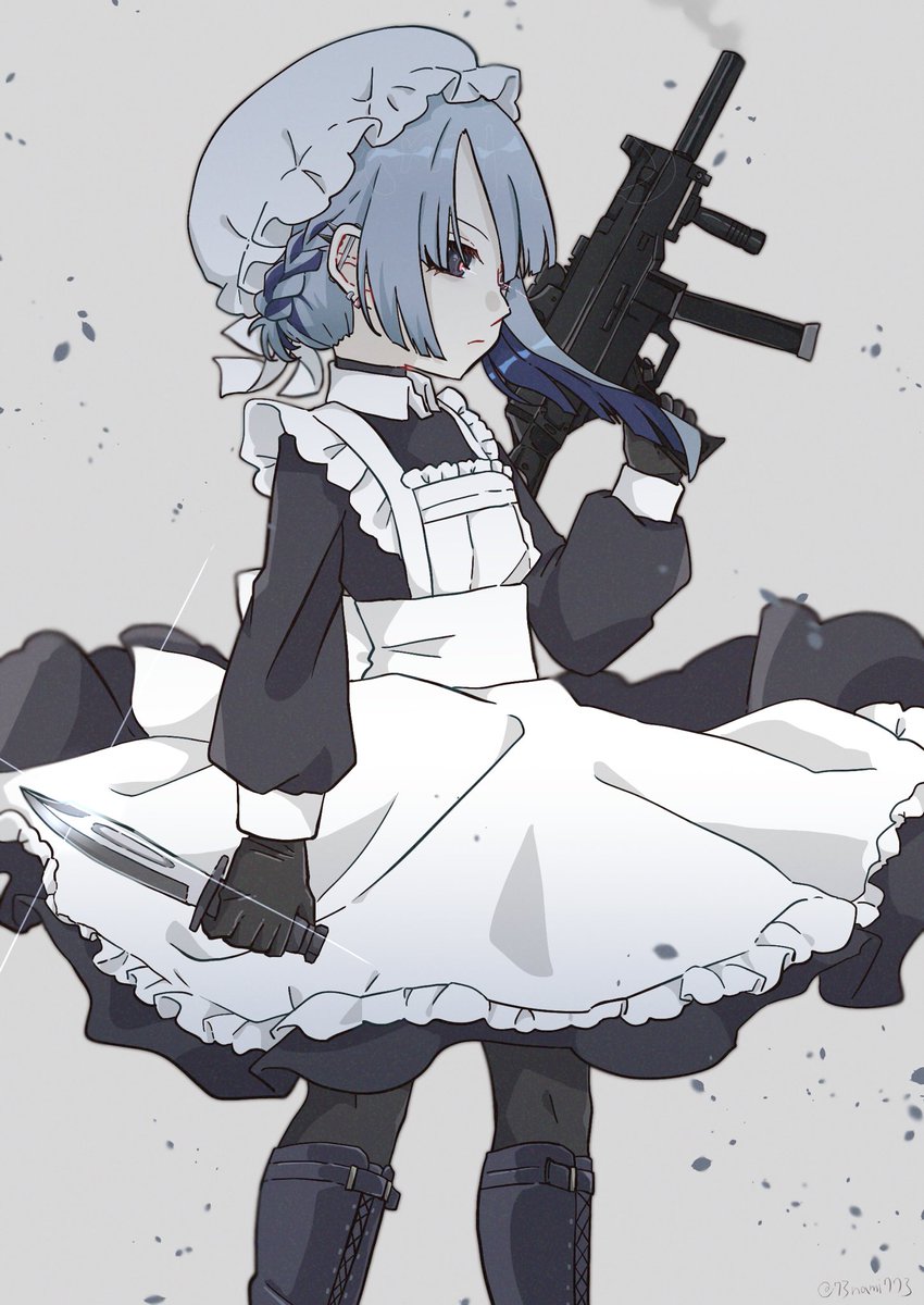 1girl weapon solo maid apron knife holding  illustration images