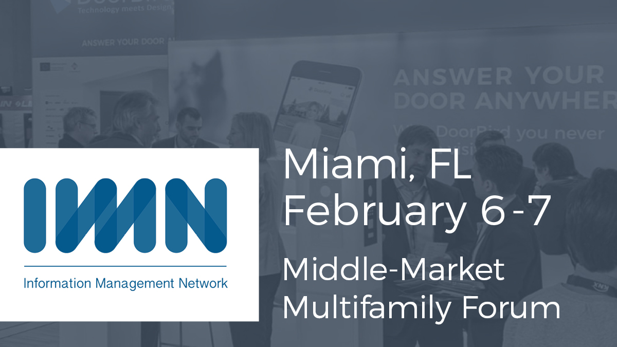 doorbird's tweet image. Meet us at the Middle-Market Multifamily Forum in #Miami from February 6-7! Visit our booth and get an overview of our #DoorBird IP video #intercoms and access control solutions. Our team on site is excited to discuss your upcoming projects.