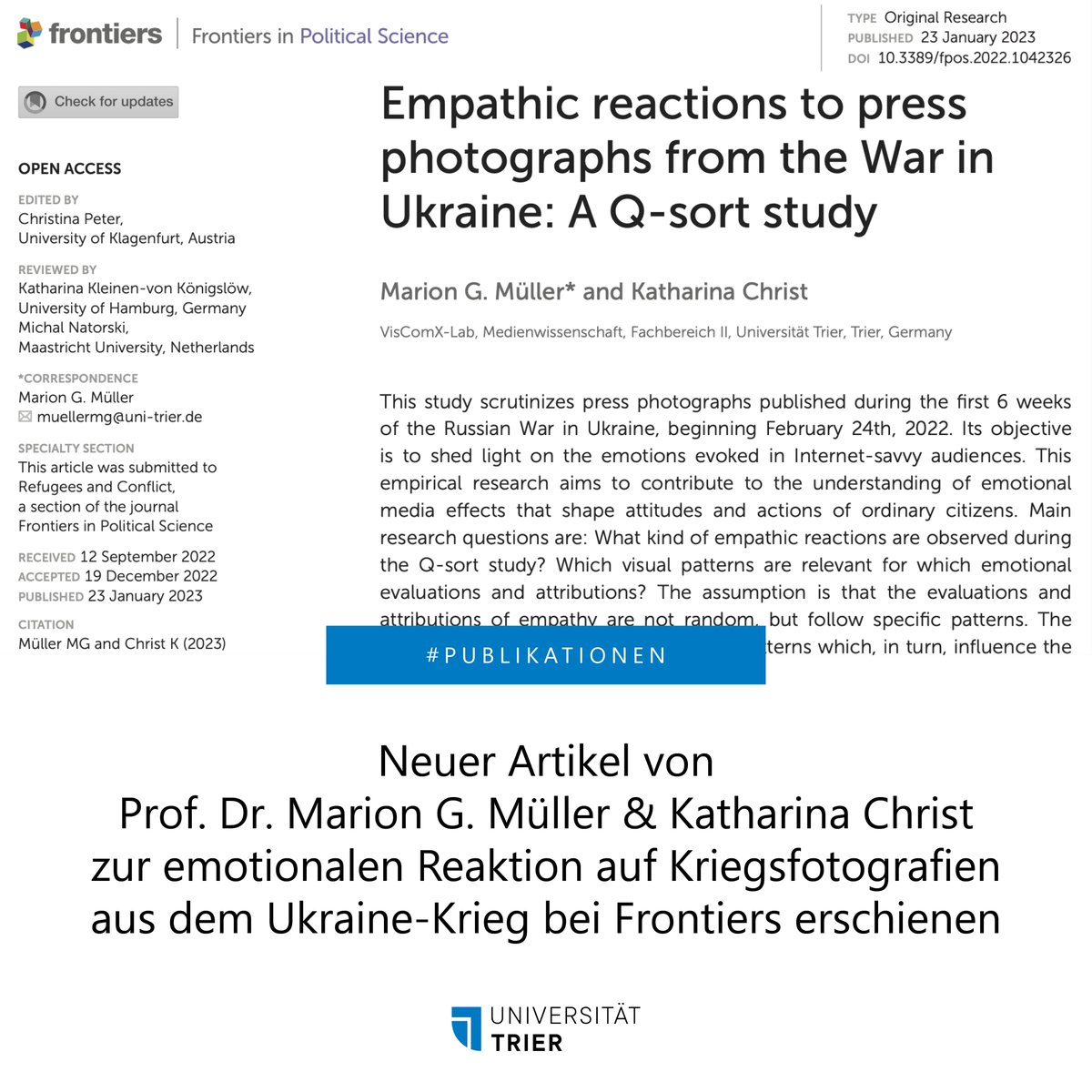 Medienwissenschaft Trier (@mewitrier) on Twitter photo Neuer Artikel von <a href="/MarionGMueller/">Marion G. Müller</a> & @kath_christ <a href="/uni_trier/">W.D.</a> zur emotionalen Reaktion auf Kriegsfotografien aus dem Ukraine-Krieg <a href="/FrontPolSci/">Frontiers - Political Science</a> erschienen.
Hier gehts zum open-accsess Artikel: frontiersin.org/articles/10.33…
#publikation #frontiers #ukraine #mewitrier #unitrier Neuer Artikel von <a href="/MarionGMueller/">Marion G. Müller</a> & @kath_christ <a href="/uni_trier/">W.D.</a> zur emotionalen Reaktion auf Kriegsfotografien aus dem Ukraine-Krieg <a href="/FrontPolSci/">Frontiers - Political Science</a> erschienen.
Hier gehts zum open-accsess Artikel: frontiersin.org/articles/10.33…
#publikation #frontiers #ukraine #mewitrier #unitrier