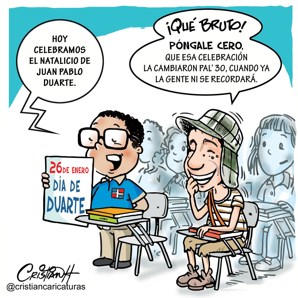 criscaricaturas's tweet photo. El feriado lo cambiaron para el lunes 30, pero hoy 26 de enero es el Día de Duarte🇩🇴

Mi caricatura del #jueves en @ElDia_do 
.
.
.
#duarte #padredelapatria
#juanpabloduarte #enero26 #criscaricaturas https://t.co/GjmJy1b8SA