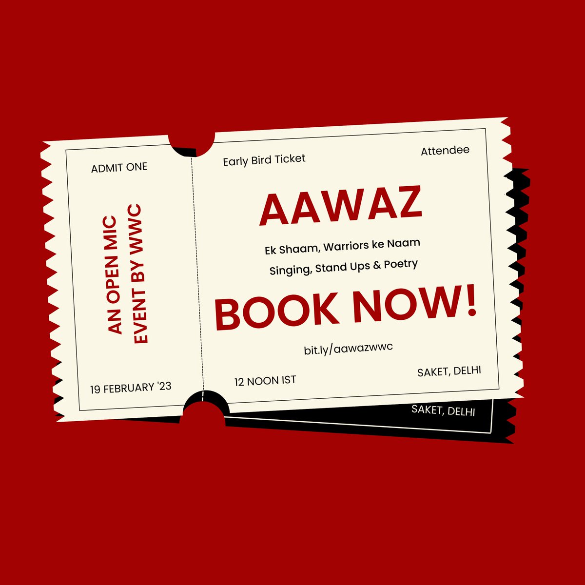 wwcngo's tweet photo. Aawaz: Ek Shaam, Warriors ke Naam.
Grab your tickets here: https://t.co/RBRXhq9B6L

#openmic #openmicpoetry #singing #poetry #standupcomedy #standup #warriors #warriorswithoutcause #warriorswithoutcausengo #wwc #explore #instagram #delhi #delhievent #delhievents https://t.co/nyraHmanIx