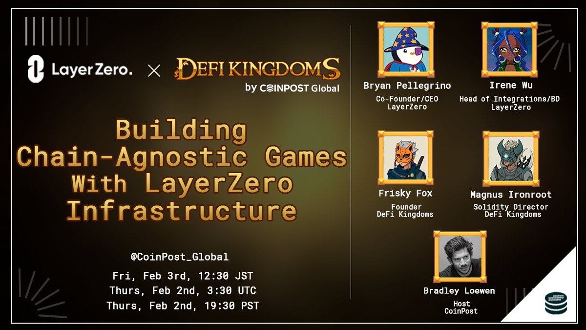 CWWWm3 (@cwwwm3) on Twitter photo 📢 Our next #GMRadio will feature <a href="/DeFiKingdoms/">DeFi Kingdoms 🔺🌿</a> and <a href="/LayerZero_Labs/">LayerZero Labs</a> (returning)!
👥 Guests are <a href="/FriskyFoxDK/">Frisky Fox | Kingdom Studios</a>, <a href="/magnus_ironroot/">Magnus Ironroot</a>, <a href="/PrimordialAA/">Bryan Pellegrino (臭企鹅)</a>, and <a href="/IreneWu27/">Irene</a>
🎙️Tune in to hear about their new integration, omnichain tokens, and the future of Web3 gaming!
x.com/i/spaces/1BdGY… 📢 Our next #GMRadio will feature <a href="/DeFiKingdoms/">DeFi Kingdoms 🔺🌿</a> and <a href="/LayerZero_Labs/">LayerZero Labs</a> (returning)!
👥 Guests are <a href="/FriskyFoxDK/">Frisky Fox | Kingdom Studios</a>, <a href="/magnus_ironroot/">Magnus Ironroot</a>, <a href="/PrimordialAA/">Bryan Pellegrino (臭企鹅)</a>, and <a href="/IreneWu27/">Irene</a>
🎙️Tune in to hear about their new integration, omnichain tokens, and the future of Web3 gaming!
x.com/i/spaces/1BdGY…