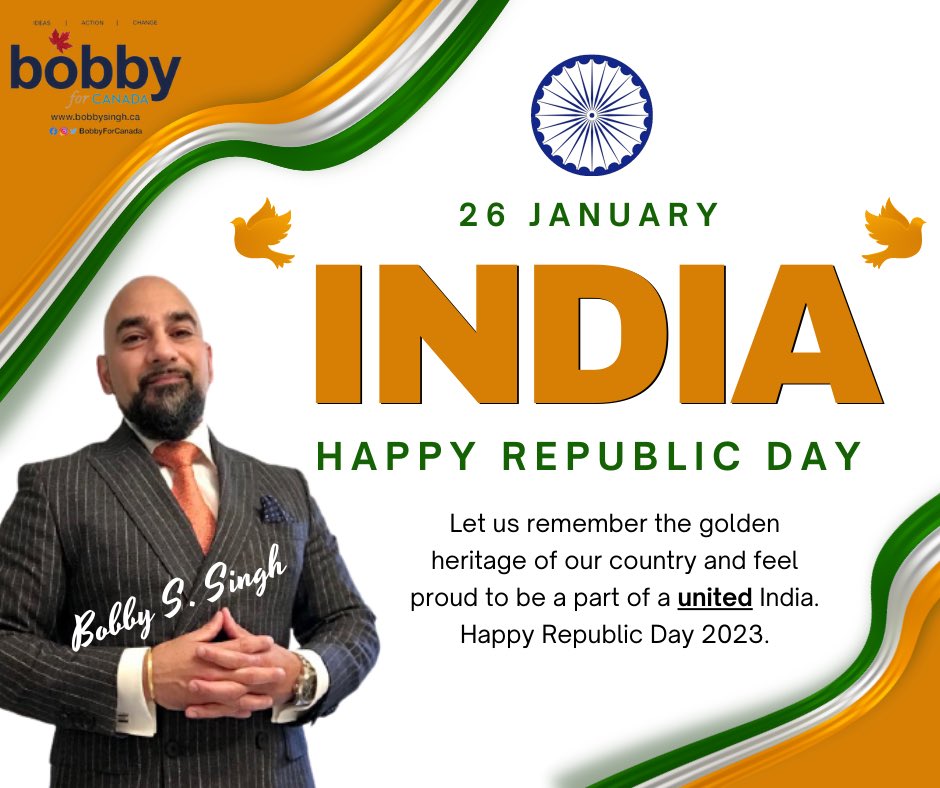 Happy #RepublicDayIndia!

#cdnpoli #onpoli #Brampton #Delhi #India #Canada #surreybc #uoft #yorku #mississauga #malton #markhamontario #toronto #vancouver #montreal #ottawa #calgary #edmonton #unitedwestand #richmondhillontario #amritsar #jalandhar @IndoCanadaCC #RepublicDay2023